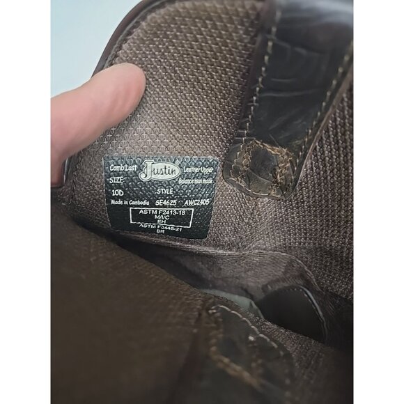 Justin Men’s Pull-On Joist WP Composite Toe Western Boots SE4625 Brown Size 10D - Picture 5 of 7